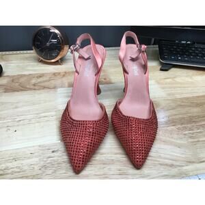 Jeffrey Campbell Zivote Pumps Women's 5.5 Red Rhinestone Slingback Spool Heel